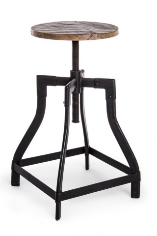 Scaun tip bar Revolve, rotativ și reglabil pe înălțime, din metal și lemn de mango, diametru 35 cm, h 48-70 cm - Img 1