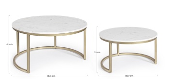 Set 2 măsuțe de cafea Phoenix, blat din marmură și cadru din oțel, diametru 75 cm și 60 cm - Img 2