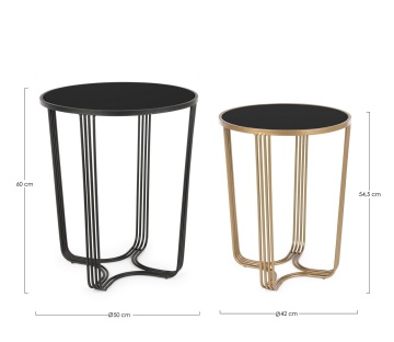 Set 2 măsuțe de cafea rotunde, cu blat din sticlă și cadru metalic, auriu/negru, diametru 42/50 cm - Img 2