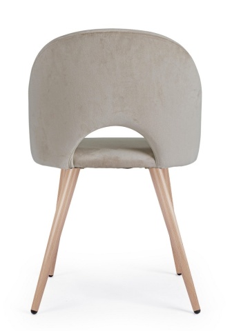 Set de 4 scaune Linzey, din catifea, cu picioare metalice cu aspect de lemn, taupe - Img 4