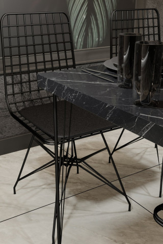 Set masa dreptunghiulara aspect marmura cu 4 scaune din cadru metalic si pernuta 120x60 cm - Img 3