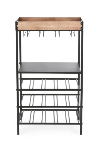 Suport pentru 15 sticle Isaac, din oțel vopsit electrostatic și lemn de cauciuc, negru, 48,5x34x84,5 cm - Img 3
