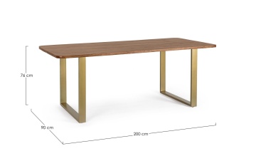 Masă dining dreptunghiulară fixă, pentru 8 persoane, cu blat din lemn de salcâm și picioare din oțel, 200x90 cm - Img 2