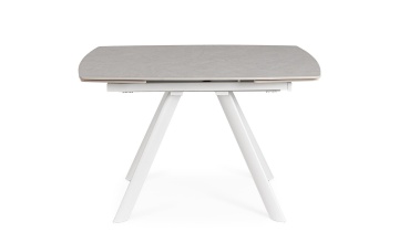 Masă dining extensibilă 119,5-180 cm, pentru 4-6 persoane, blat gresie porțelanată efect marmură, bază oțel, alb/gri deschis - Img 4