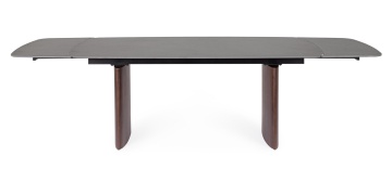 Masă dining extensibilă Mailis, 6-10 persoane, blat din gresie porțelanată efect marmură, picioare finisaj nuc, 180/260 x 90 cm - Img 3