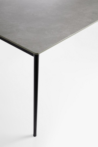 Masă dining fixă Reija, dreptunghiulară, cu blat din gresie porțelanată cu efect de marmură gri și picioare din oțel vopsit negru, 180x90x76 cm - Img 3