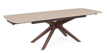 Masă dining Maritta, extensibilă, 6-10 persoane, blat din gresie porțelanată cu efect de marmură, picioare finisaj nuc, 170-250x90x76 cm - Img 1