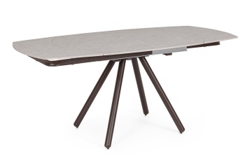 Masa dining Raita, 4-6 persoane, extensibilă, cu blat din gresie porțelanată efect marmură gri deschis și bază din oțel vopsit epoxidic ruginiu, 119-178x89.4 cm - Img 1