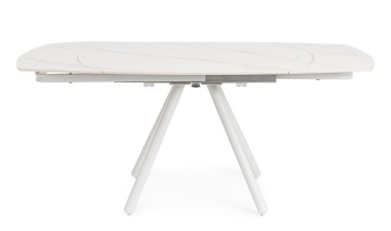 Masa dining Raita, 4-6 persoane, extensibilă, cu blat din gresie porțelanată efect marmură alb și bază din oțel vopsit epoxidic alb, 119-178x89.4 cm - Img 3