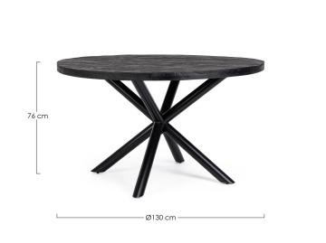 Masă dining rotundă pentru 6 persoane, cu blat din lemn de mango și picioare din oțel, 130x76 cm - Img 2