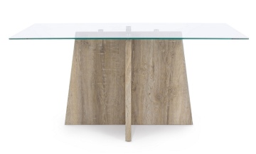 Masă fixă modernă pentru 6 persoane, cu blat din sticlă securizată și picioare efect lemn, 160x90 cm - Img 3