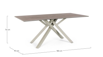Masă fixă Sean, pentru 6 persoane, cu blat ceramic și picioare din oțel, taupe, 180x90 cm - Img 2
