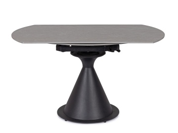 Masă rotundă extensibilă Jonni, 4-6 persoane, blat din gresie porțelanată gri, bază oțel negru, diametru 85-135 cm - Img 4
