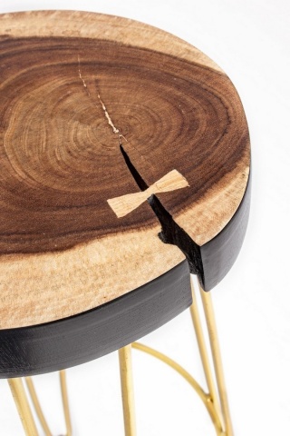 Scaun de bar, design nordic, din lemn masiv și oțel vopsit electrostatic, auriu, înălțime 74 cm - Img 4