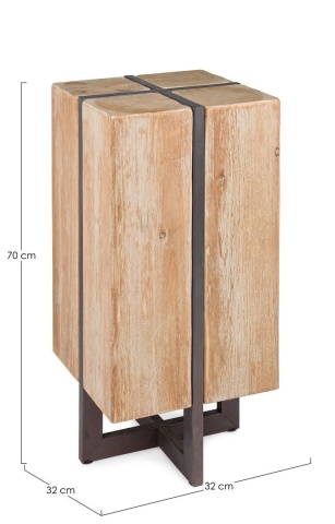 Scaun de bar H70 cm, cadru metalic și șezut din lemn de brad, 32x32x70 cm - Img 2
