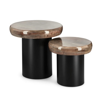 Set 2 Măsuțe de cafea rotunde Talin, lemn de mango și oțel, diametre 35 și 45 cm - Img 4