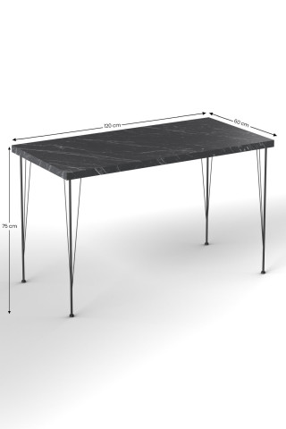 Set masa dreptunghiulara aspect marmura cu 4 scaune din cadru metalic si pernuta 120x60 cm - Img 4