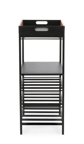 Suport pentru 15 sticle Isaac, din oțel vopsit electrostatic și lemn de cauciuc, negru, 48,5x34x84,5 cm - Img 4