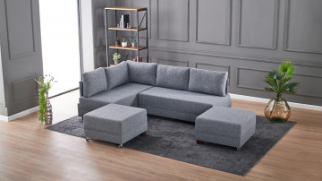 Coltar Fly pe stanga gri, 3 locuri, extensibil cu 2 parti modulare - Img 3