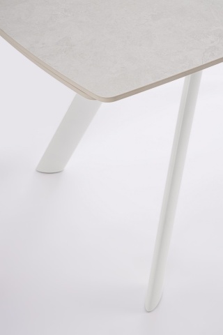 Masă dining extensibilă 119,5-180 cm, pentru 4-6 persoane, blat gresie porțelanată efect marmură, bază oțel, alb/gri deschis - Img 5
