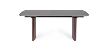 Masă dining extensibilă Mailis, 6-10 persoane, blat din gresie porțelanată efect marmură, picioare finisaj nuc, 180/260 x 90 cm - Img 4