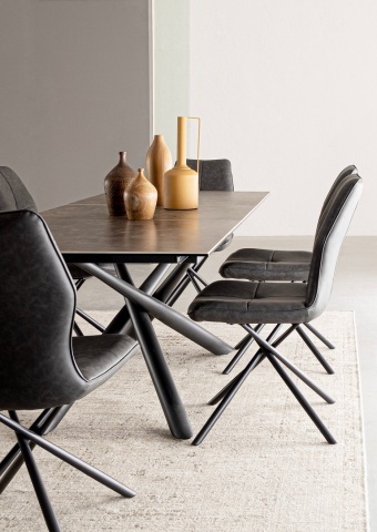Masă dining extensibilă pentru 8 persoane, cu blat ceramic și picioare din oțel vopsit electrostatic, 160-220x90 cm - Img 6