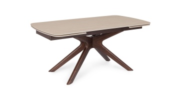 Masă dining Maritta, extensibilă, 6-10 persoane, blat din gresie porțelanată cu efect de marmură, picioare finisaj nuc, 170-250x90x76 cm - Img 2