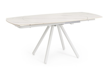 Masa dining Raita, 4-6 persoane, extensibilă, cu blat din gresie porțelanată efect marmură alb și bază din oțel vopsit epoxidic alb, 119-178x89.4 cm - Img 1