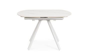 Masa dining Raita, 4-6 persoane, extensibilă, cu blat din gresie porțelanată efect marmură alb și bază din oțel vopsit epoxidic alb, 119-178x89.4 cm - Img 4
