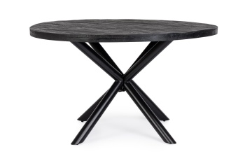 Masă dining rotundă pentru 6 persoane, cu blat din lemn de mango și picioare din oțel, 130x76 cm - Img 3