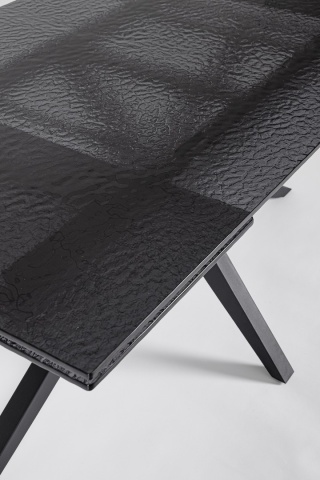 Masă extensibilă dreptunghiulară, 8-10 persoane, blat din sticlă securizată modelată, picioare din oțel vopsit electrostatic, 160-240x90 cm - Img 5