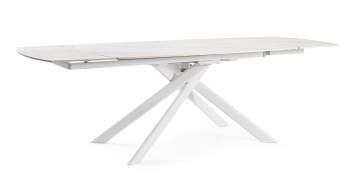 Masă extensibilă Joakim, 8-10 persoane, blat gresie porțelanată efect marmură mată, picioare oțel, albă, 160-240 x 90 x 75 cm - Img 1
