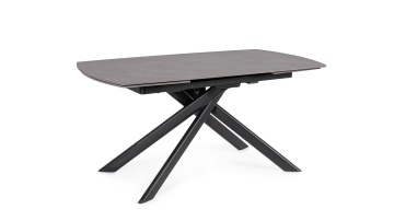 Masă extensibilă Joakim, 8-10 persoane, blat gresie porțelanată efect marmură mată, picioare oțel, gri, 160-240 x 90 x 75 cm - Img 2