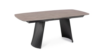 Masă extensibilă Oliver, dreptunghiulară, pentru 6-8 persoane, cu blat din ceramică și sticlă securizată și picioare din oțel, 180-220x90x75 cm - Img 2