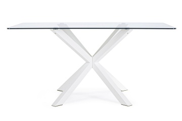 Masă fixă May, dreptunghiulară, pentru 6 persoane, blat din sticlă securizată, picioare metalice albe, 160 x 90 cm - Img 3