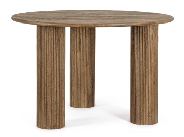 Masă rotundă fixă, pentru 6 persoane, diametru 120 cm, din lemn de mango, maro - Img 1