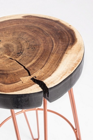 Scaun de bar, design nordic, din lemn masiv și oțel vopsit electrostatic, cupru, înălțime 74 cm - Img 4