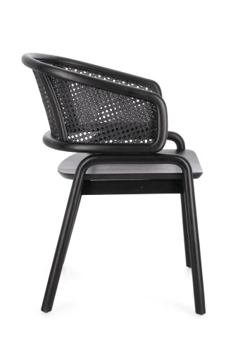Scaun vintage Keith cu brațe, lemn de tec și ratan, negru, 56 x 60.5 x 83 cm - Img 6