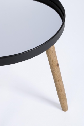 Set 2 măsuțe de cafea Edvard, cu blat tip oglindă și picioare din lemn de cauciuc, structură din oțel vopsit epoxidic, negru, diametre 35,5 cm și 40 cm - Img 2