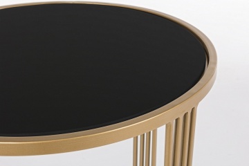 Set 2 măsuțe de cafea rotunde, cu blat din sticlă și cadru metalic, auriu/negru, diametru 42/50 cm - Img 4