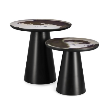 Set 2 măsuțe de cafea rotunde Zainab, din lemn de mango și oțel, cu blat emailat, diametre 43 cm și 56 cm - Img 4