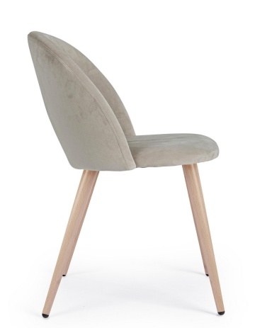 Set de 4 scaune Linzey, din catifea, cu picioare metalice cu aspect de lemn, taupe - Img 5