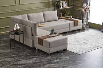 Coltar Fly pe stanga crem, 3 locuri, extensibil cu 2 parti modulare - Img 2