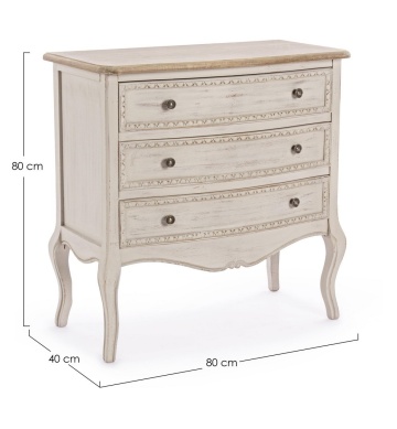 Comodă Clarisse cu 3 sertare, din lemn Paulownia și MDF, finisaj mat, 80x40x80 cm - Img 2