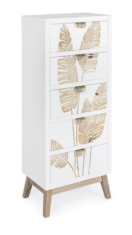 Comodă Folium cu 5 sertare, decor încrustat manual, lemn și MDF, 45x30x109.5 cm - Img 1
