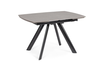 Masă dining extensibilă 119,5-180 cm, pentru 4-6 persoane, blat gresie porțelanată efect marmură, bază oțel, gri/negru - Img 2