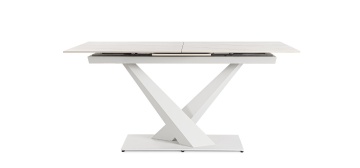 Masă dining extensibilă Johannes pentru 6-8 persoane, cu blat din gresie porțelanată cu efect de marmură și bază din oțel, albă, 160-200x90x75 cm - Img 4