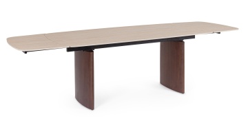 Masă dining extensibilă Mailis, 6-10 persoane, blat din gresie porțelanată efect marmură, picioare finisaj nuc, 180/260 x 90 cm - Img 1