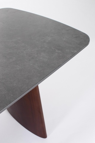 Masă dining extensibilă Mailis, 6-10 persoane, blat din gresie porțelanată efect marmură, picioare finisaj nuc, 180/260 x 90 cm - Img 5