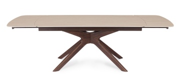 Masă dining Maritta, extensibilă, 6-10 persoane, blat din gresie porțelanată cu efect de marmură, picioare finisaj nuc, 170-250x90x76 cm - Img 3